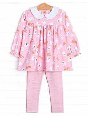 Girls Pink Halloween Ghost Matching Set with Peter Pan Collar